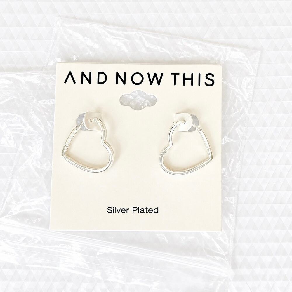 And Now This Silver Plated Heart Hoop Earrings — NWT